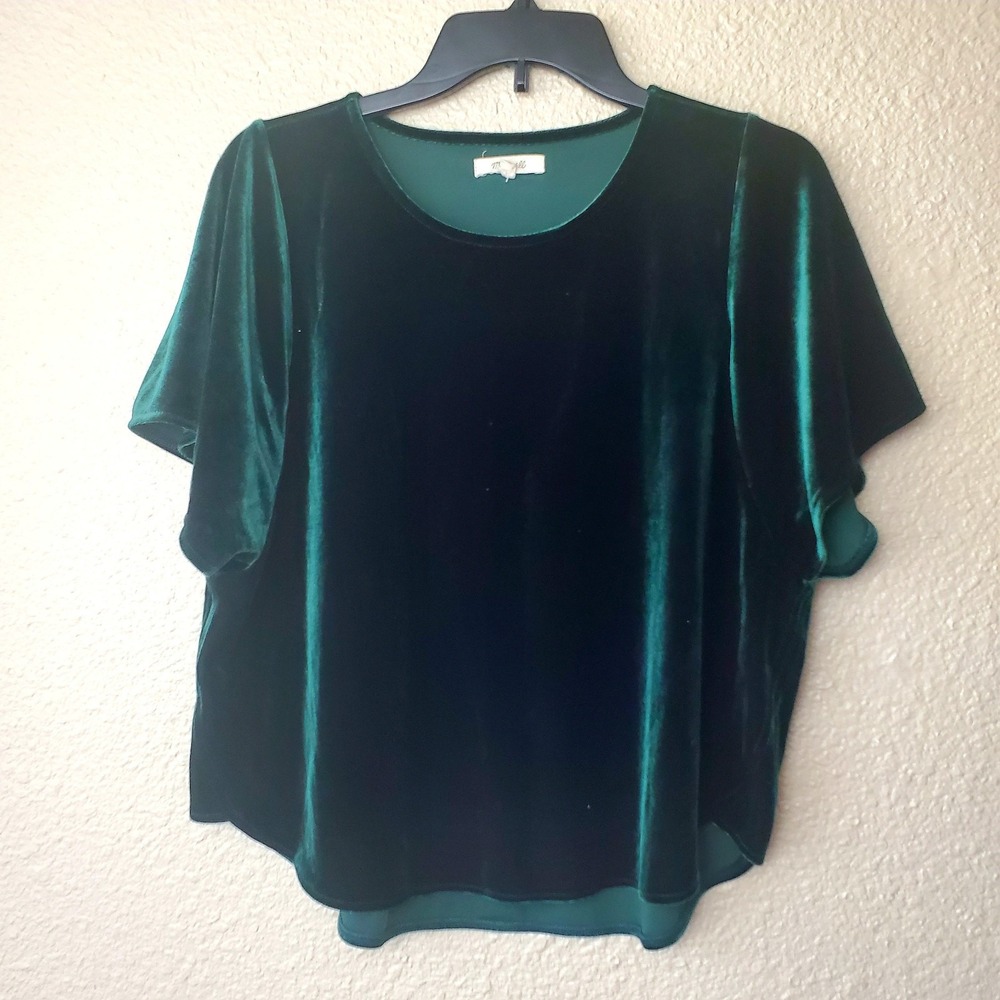 Madewell Women's Velvet Butterfly Top Size M Emerald Green Casual‎ Relaxed